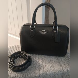 Coach Black Pebbled Leather Satchel with Detachable Strap, Authentic